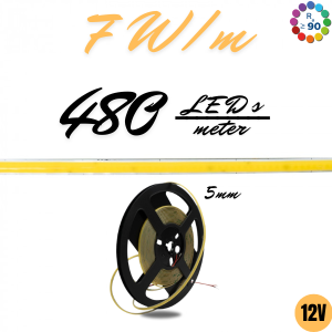 LED Traka EL COB 7W/m, 480-12-3000K, CRI>90, IP20, 5mm, 5m