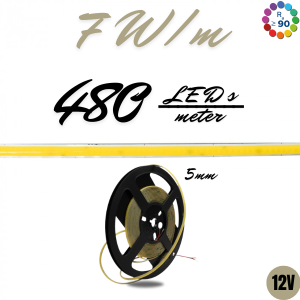 LED Traka EL COB 7W/m, 480-12-4000K, CRI>90, IP20, 5mm, 5m