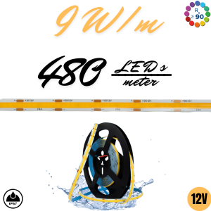 LED Traka EL COB 9W/m, 480-12-3000K, CRI>90, IP67, 5m