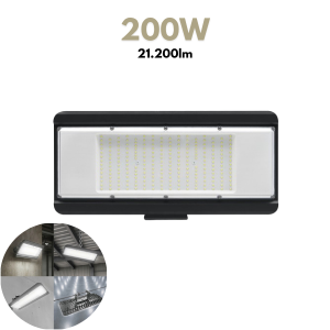 LED Reflektor MULTILUXO Pro – 200W, 4000K, IP65, Crni